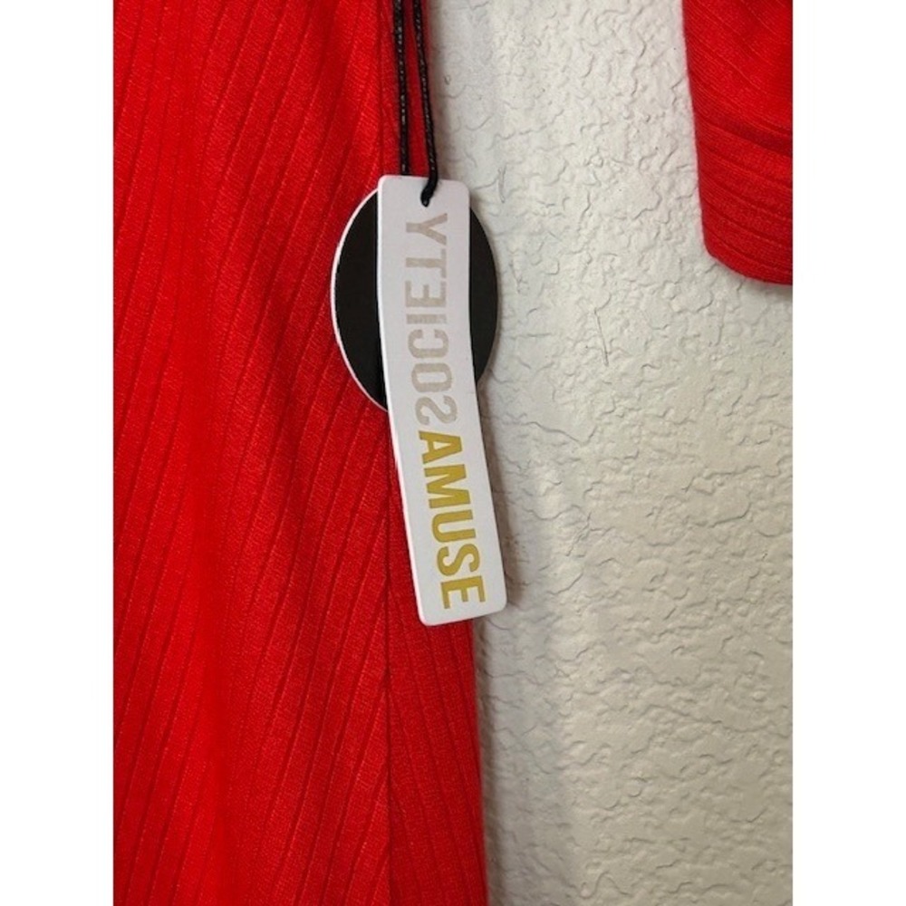 NWT Amuse Society Womens S Red Ribbed V-Neck Mini Dress Dolman Sleeves Romantic - Picture 8 of 14